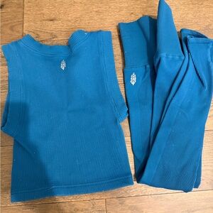 Teal Ribbed Tank and Leggings Set